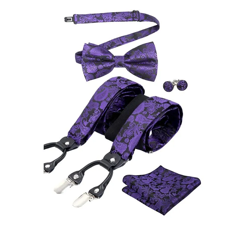 Men's Paisley Suspender and Bowtie, Hanky, Cufflinks Set-BD074