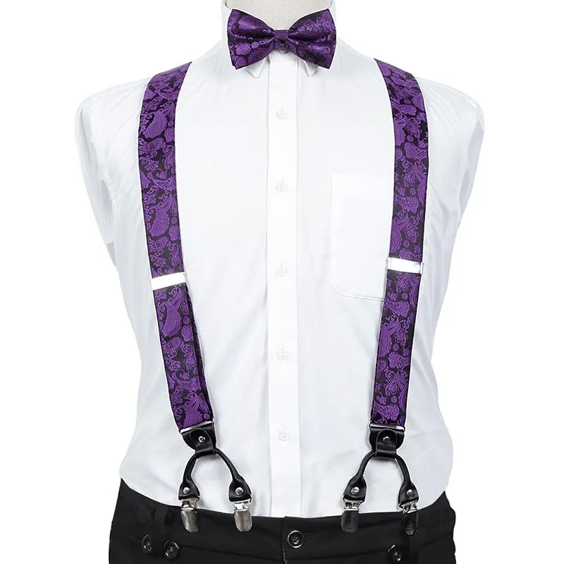 Men's Paisley Suspender and Bowtie, Hanky, Cufflinks Set-BD074