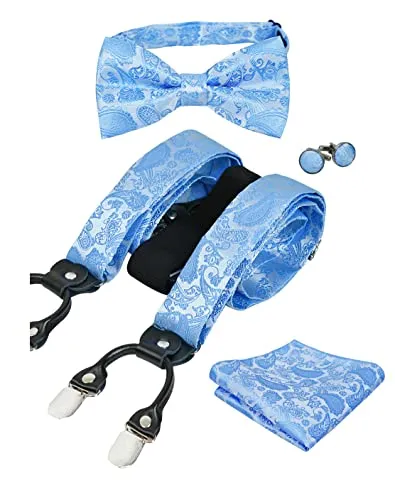 Men's Paisley Suspender and Bowtie, Hanky, Cufflinks Set-BD074