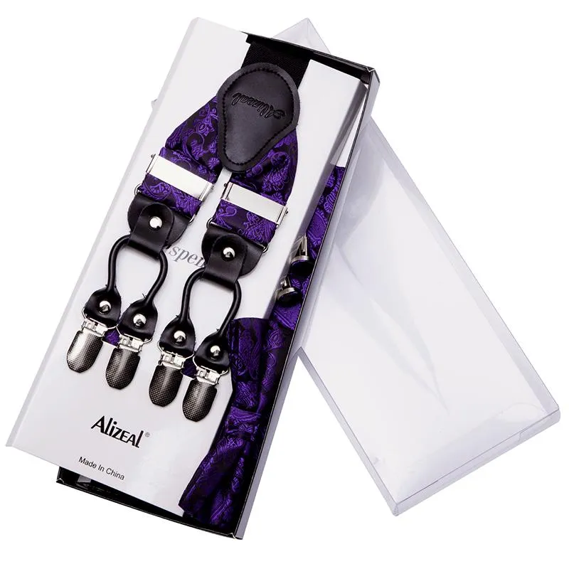 Men's Paisley Suspender and Bowtie, Hanky, Cufflinks Set-BD074