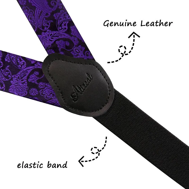 Men's Paisley Suspender and Bowtie, Hanky, Cufflinks Set-BD074