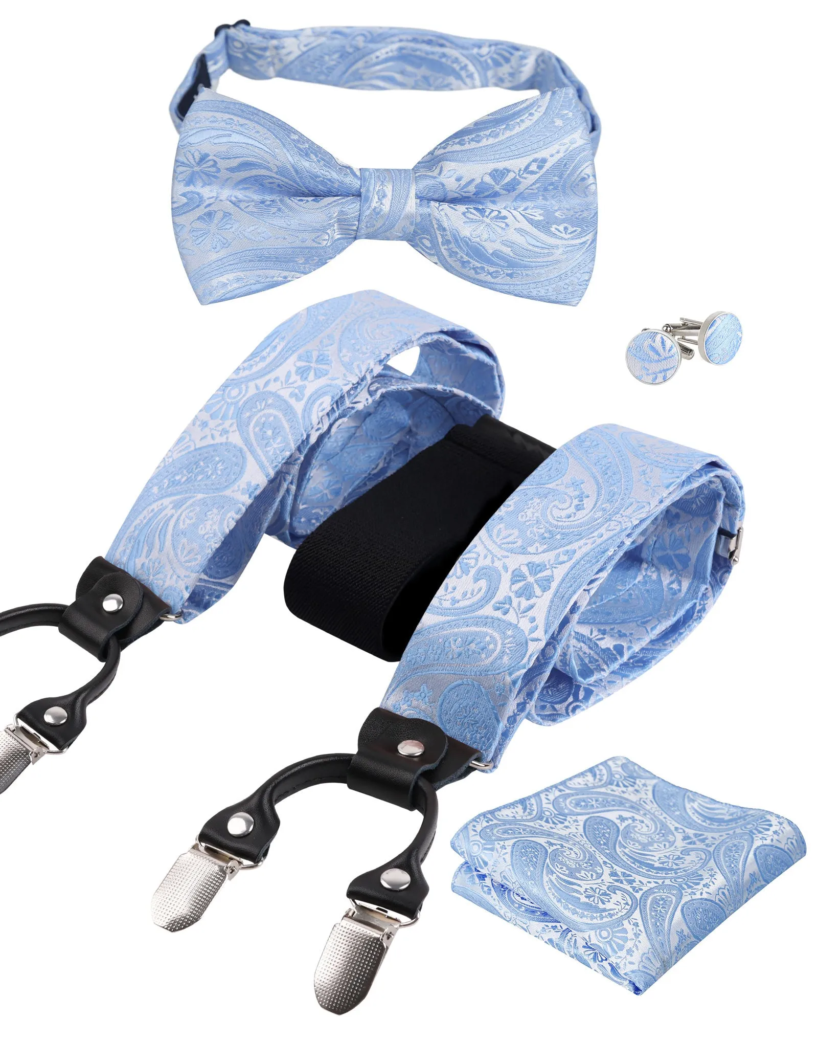 Mens Paisley Suspender, Pre-tied Bow Tie, Hanky, Cufflinks Set- BD071