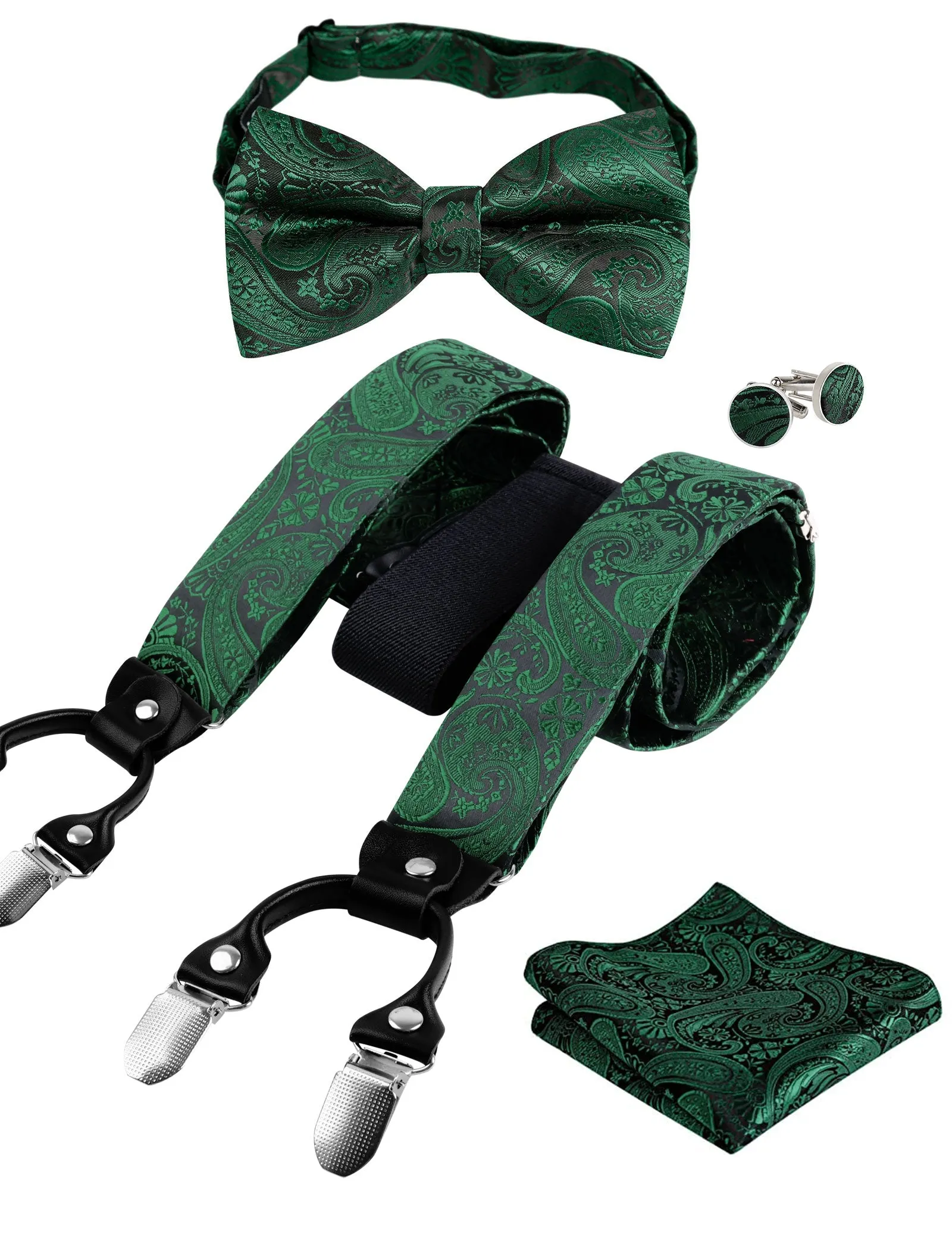 Mens Paisley Suspender, Pre-tied Bow Tie, Hanky, Cufflinks Set- BD071