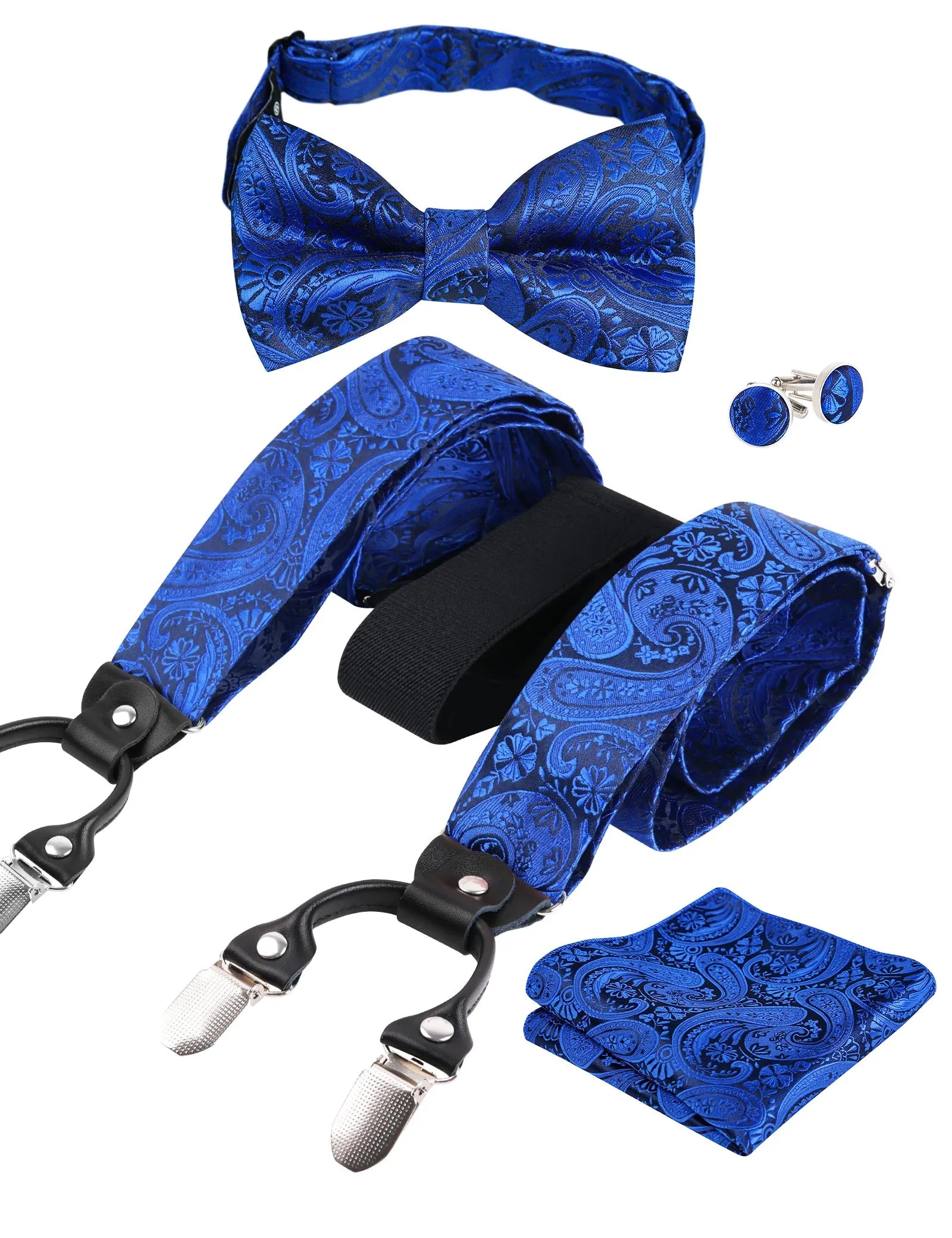 Mens Paisley Suspender, Pre-tied Bow Tie, Hanky, Cufflinks Set- BD071