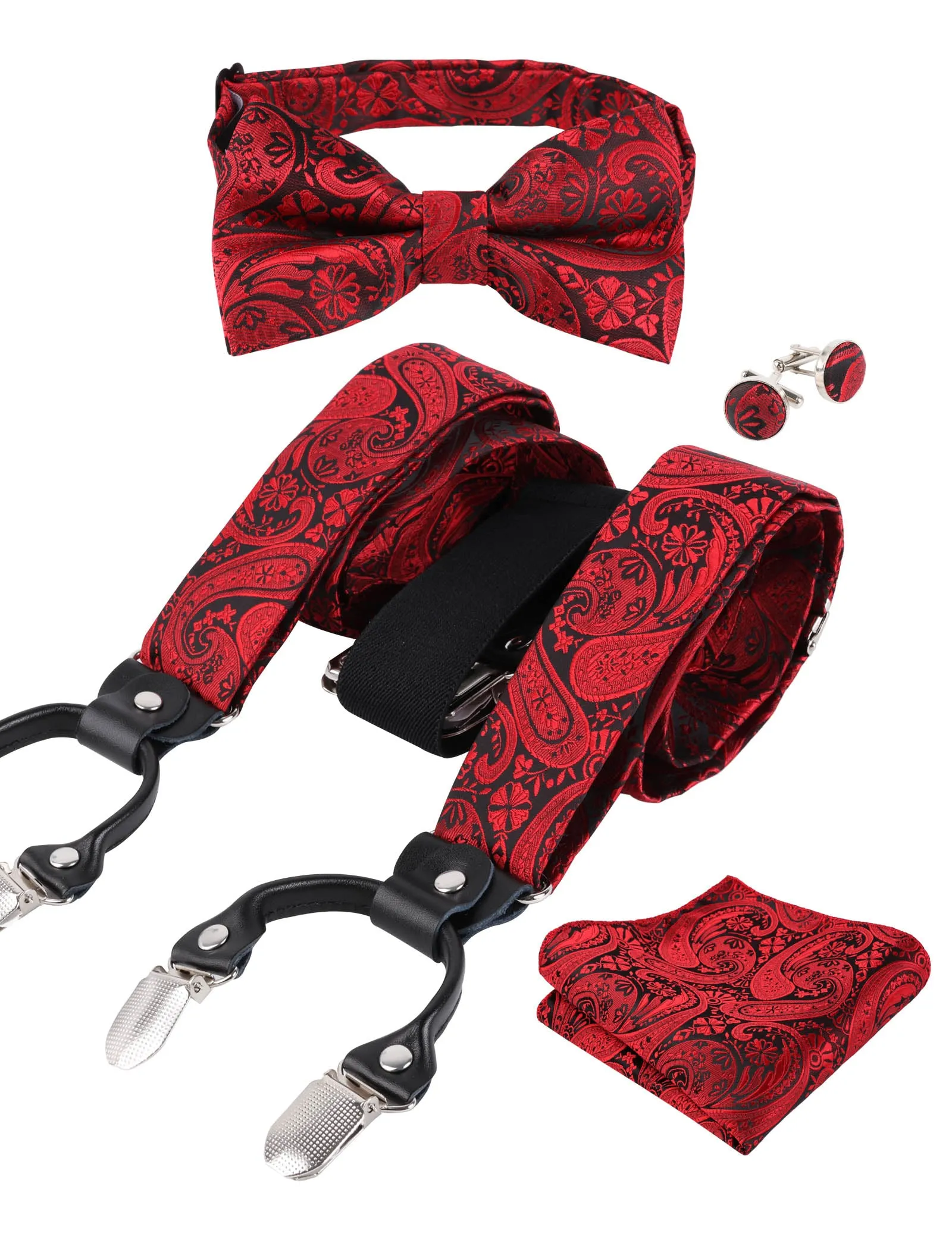 Mens Paisley Suspender, Pre-tied Bow Tie, Hanky, Cufflinks Set- BD071