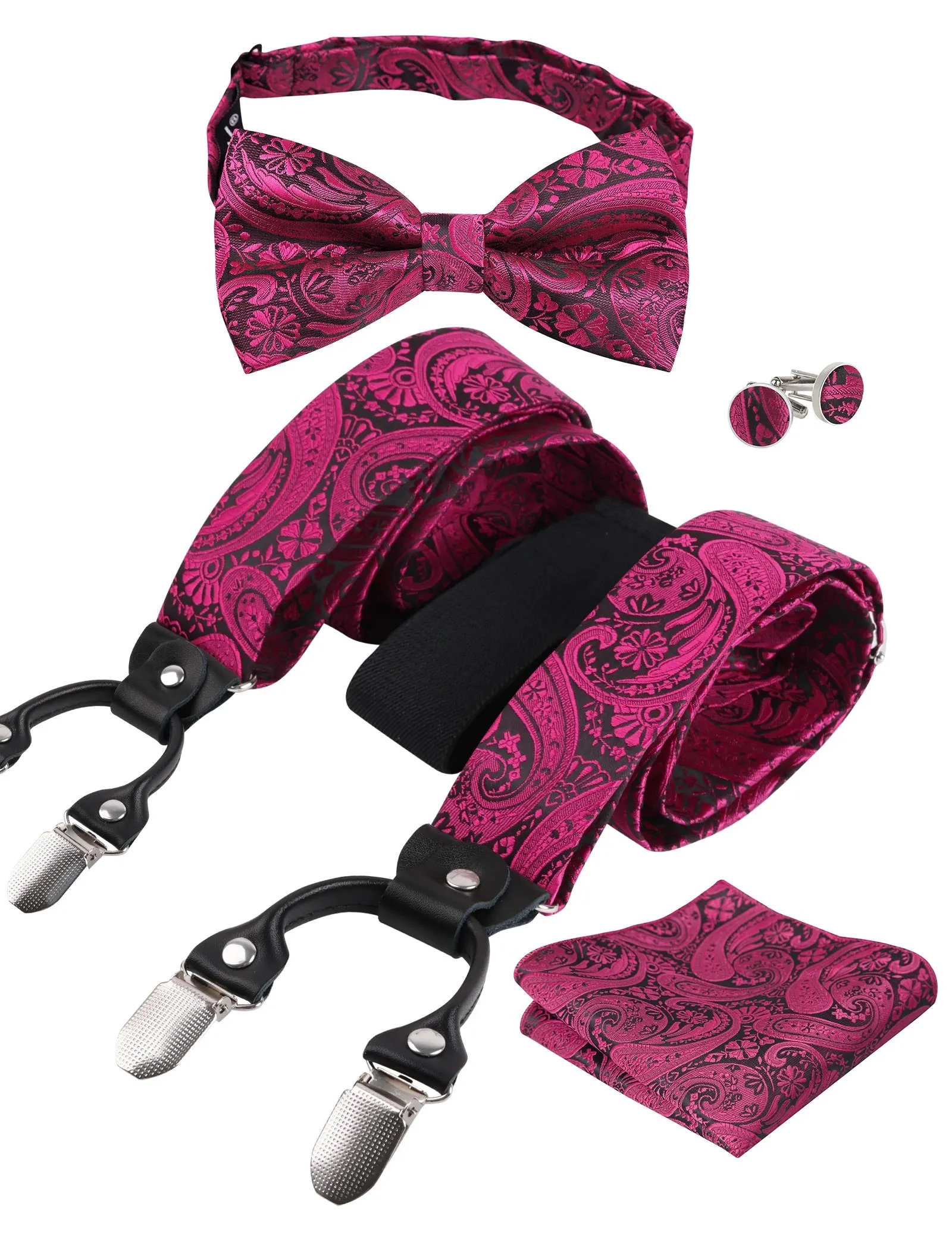 Mens Paisley Suspender, Pre-tied Bow Tie, Hanky, Cufflinks Set- BD071