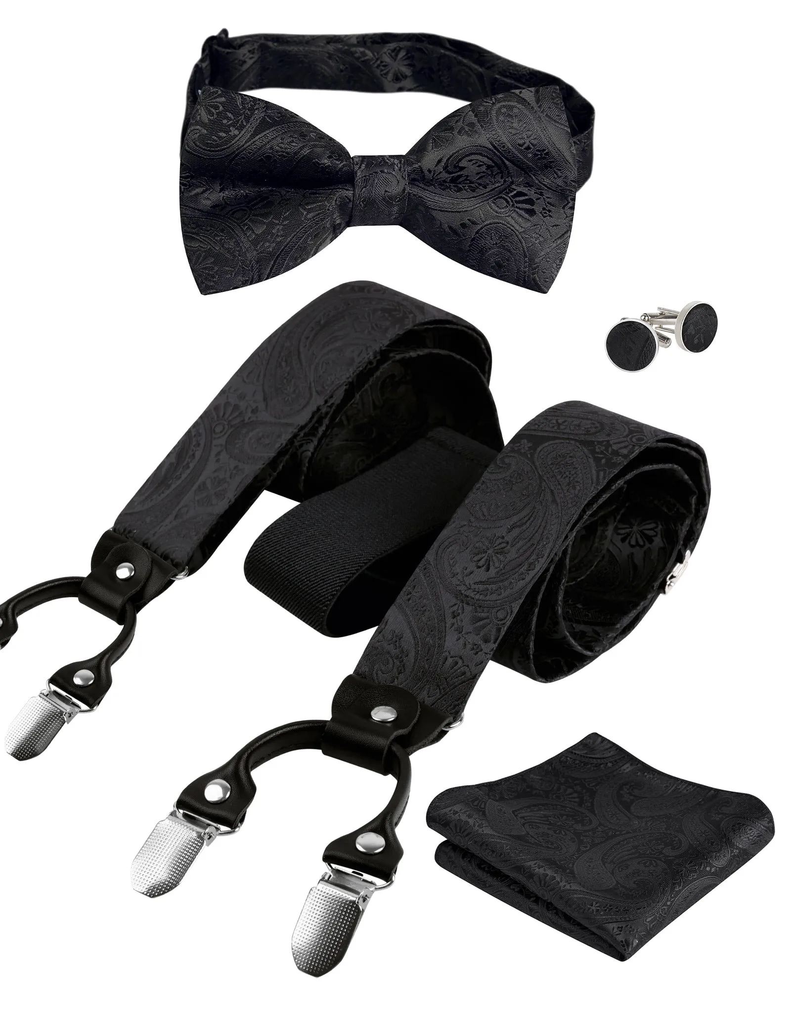 Mens Paisley Suspender, Pre-tied Bow Tie, Hanky, Cufflinks Set- BD071