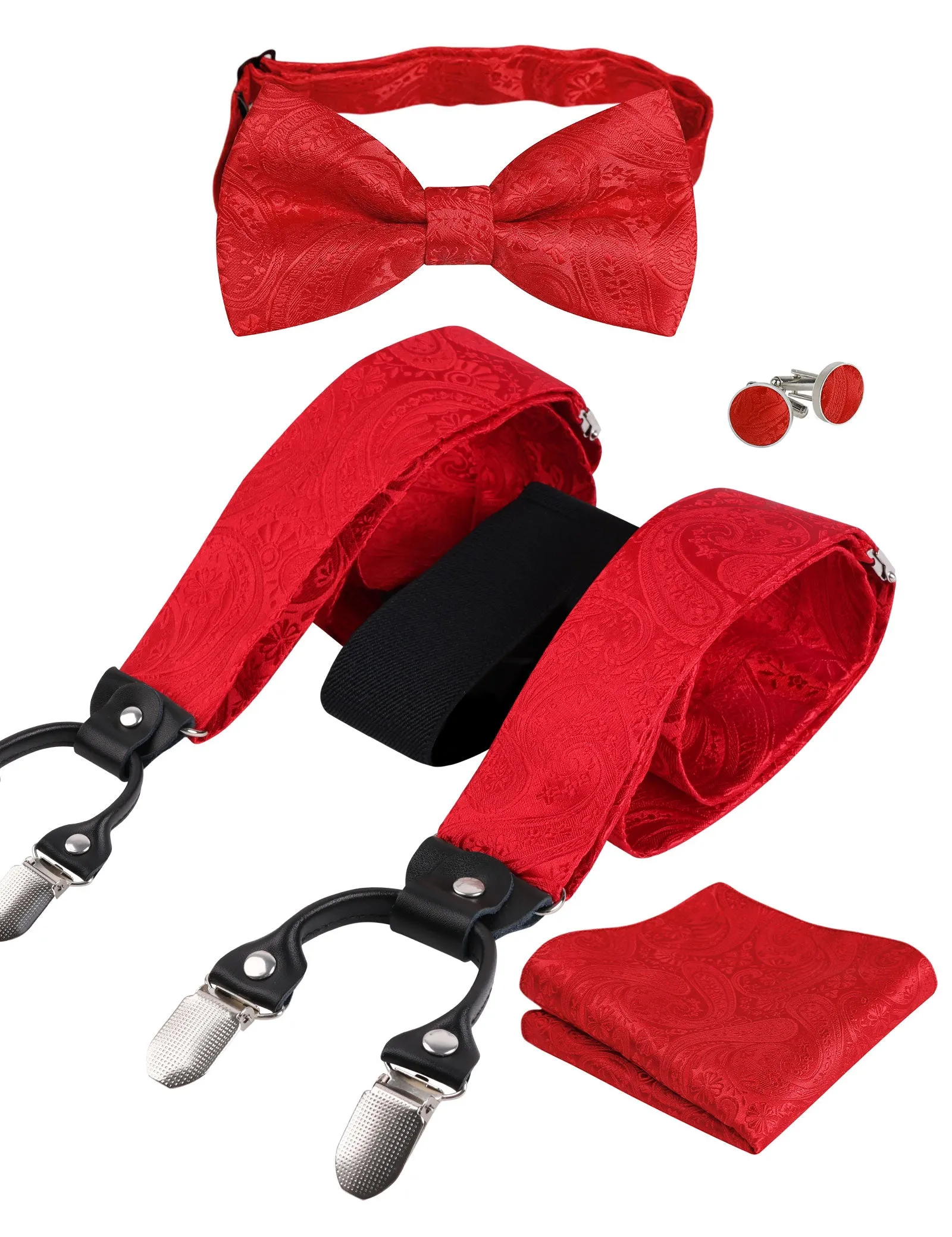 Mens Paisley Suspender, Pre-tied Bow Tie, Hanky, Cufflinks Set- BD071