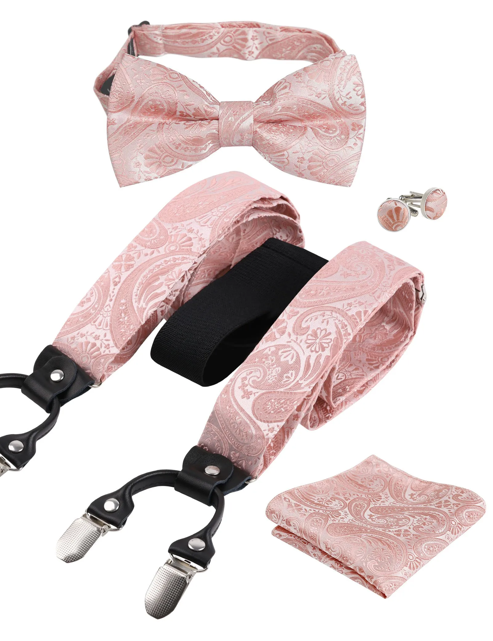 Mens Paisley Suspender, Pre-tied Bow Tie, Hanky, Cufflinks Set- BD071