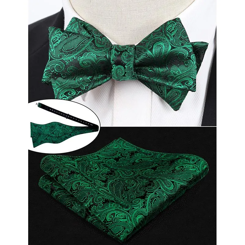 Men's Paisley Suspenders and Self Tied Bow Tie for Men with Pocket Square Set-BD076