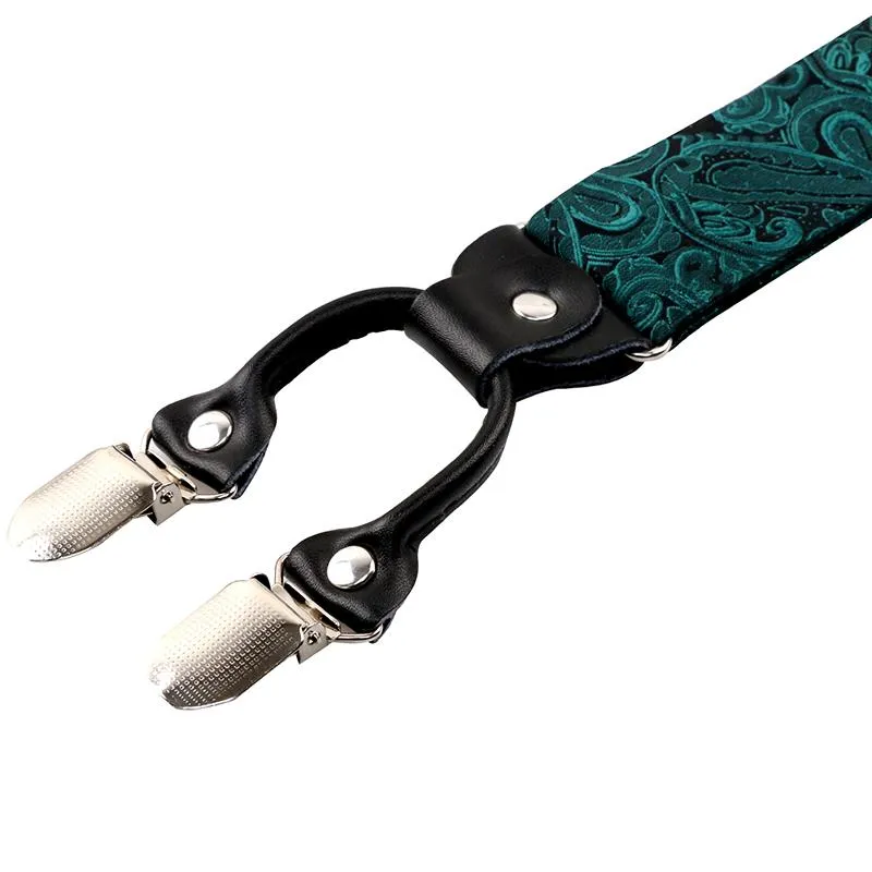Men's Paisley Suspenders and Self Tied Bow Tie for Men with Pocket Square Set-BD076