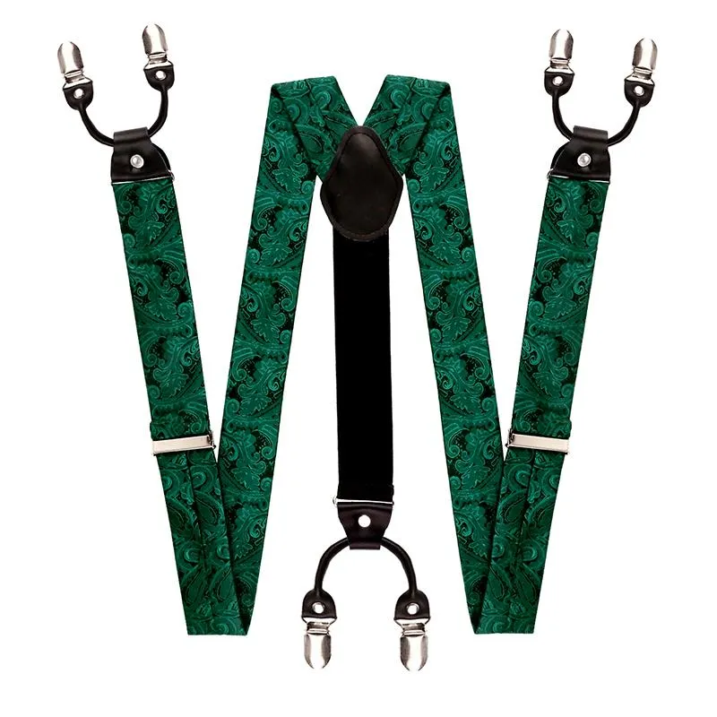 Men's Paisley Suspenders and Self Tied Bow Tie for Men with Pocket Square Set-BD076