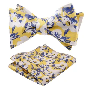 Men's Wedding Floral Pattern Self-tied Bow Tie and Pocket Square Set #090
