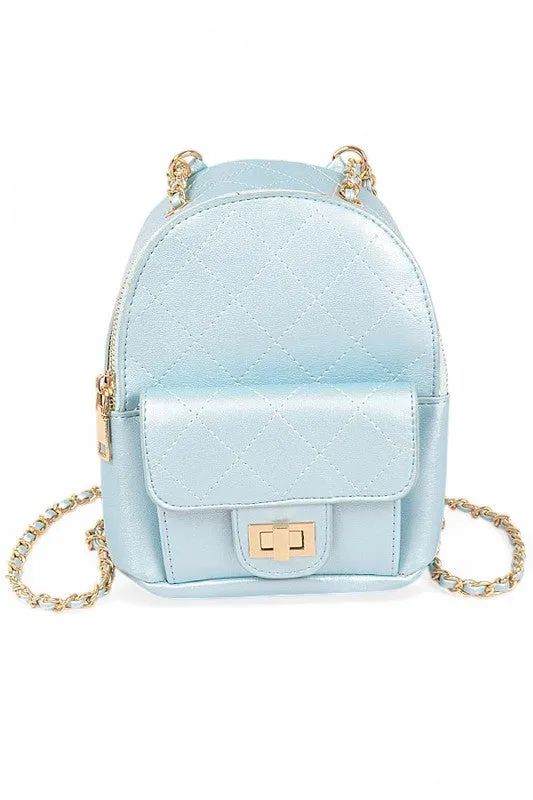 Metallic Pastel Quilted Small Convertible Backpack
