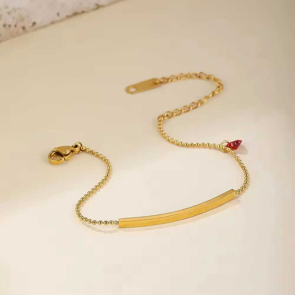 Mini Red Heart Zircon Charm Beaded Chain Bracelet