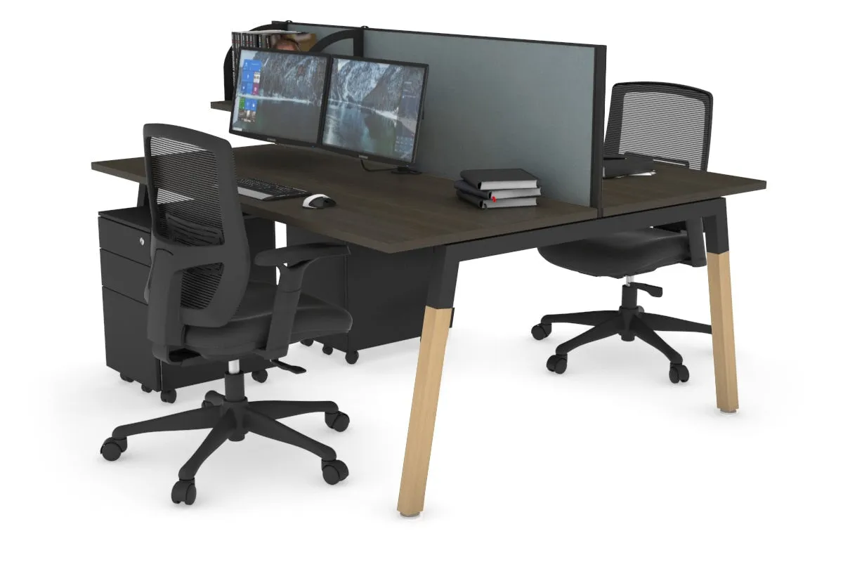Quadro A Legs 2 Person Office Workstation - Wood Legs Cross Beam [1200L x 700W]