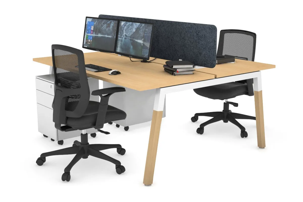 Quadro A Legs 2 Person Office Workstation - Wood Legs Cross Beam [1200L x 700W]