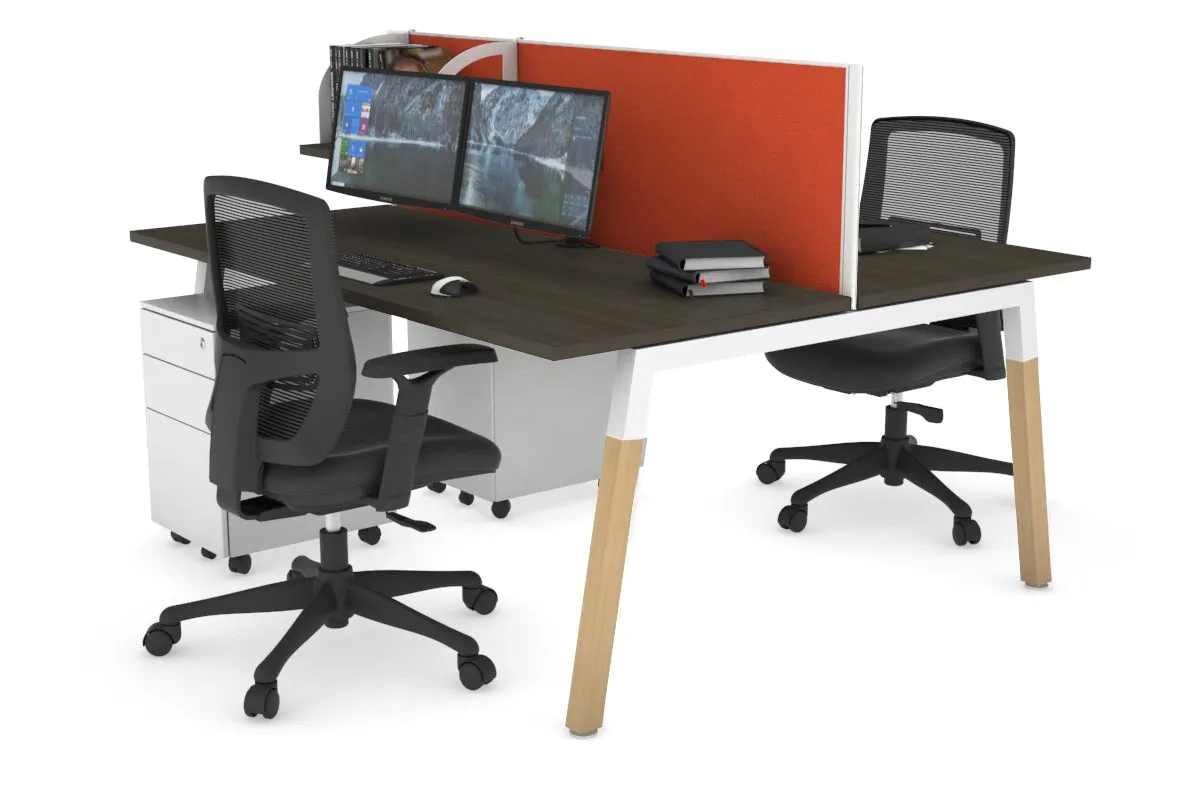 Quadro A Legs 2 Person Office Workstation - Wood Legs Cross Beam [1200L x 700W]