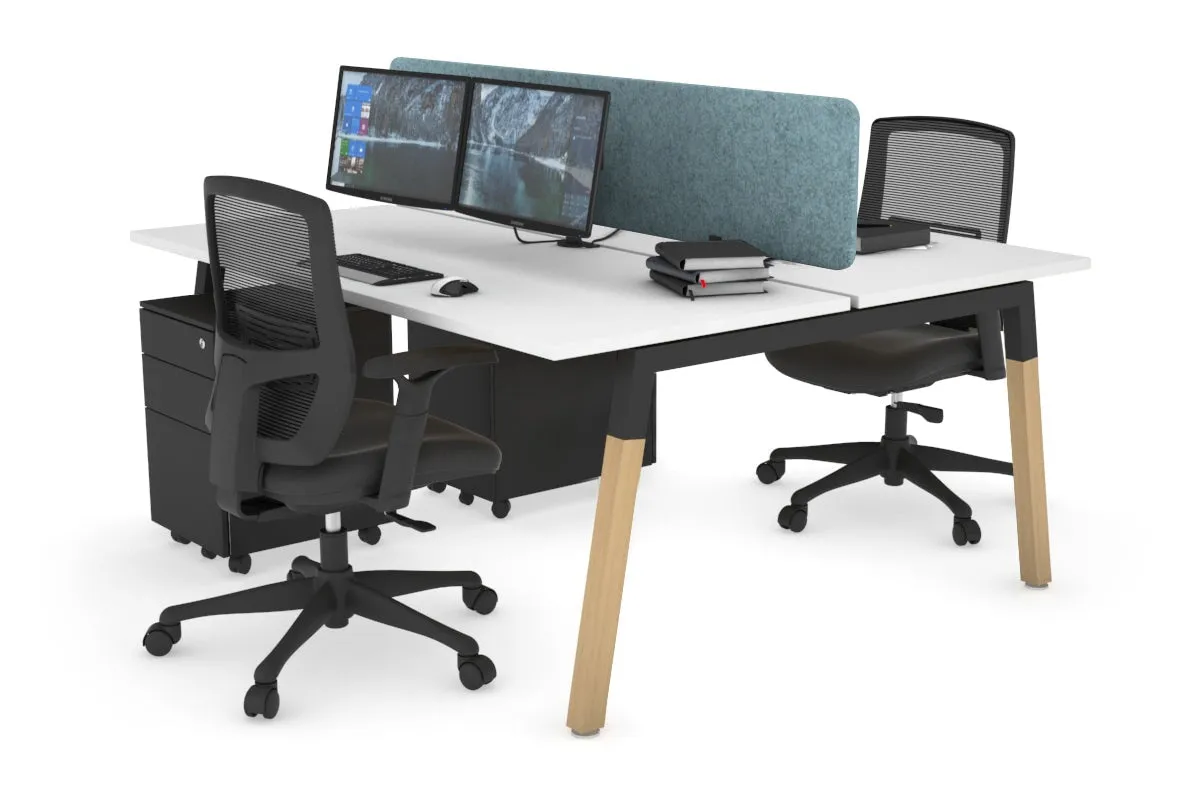 Quadro A Legs 2 Person Office Workstation - Wood Legs Cross Beam [1200L x 700W]
