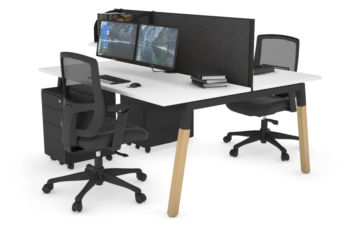 Quadro A Legs 2 Person Office Workstation - Wood Legs Cross Beam [1200L x 700W]