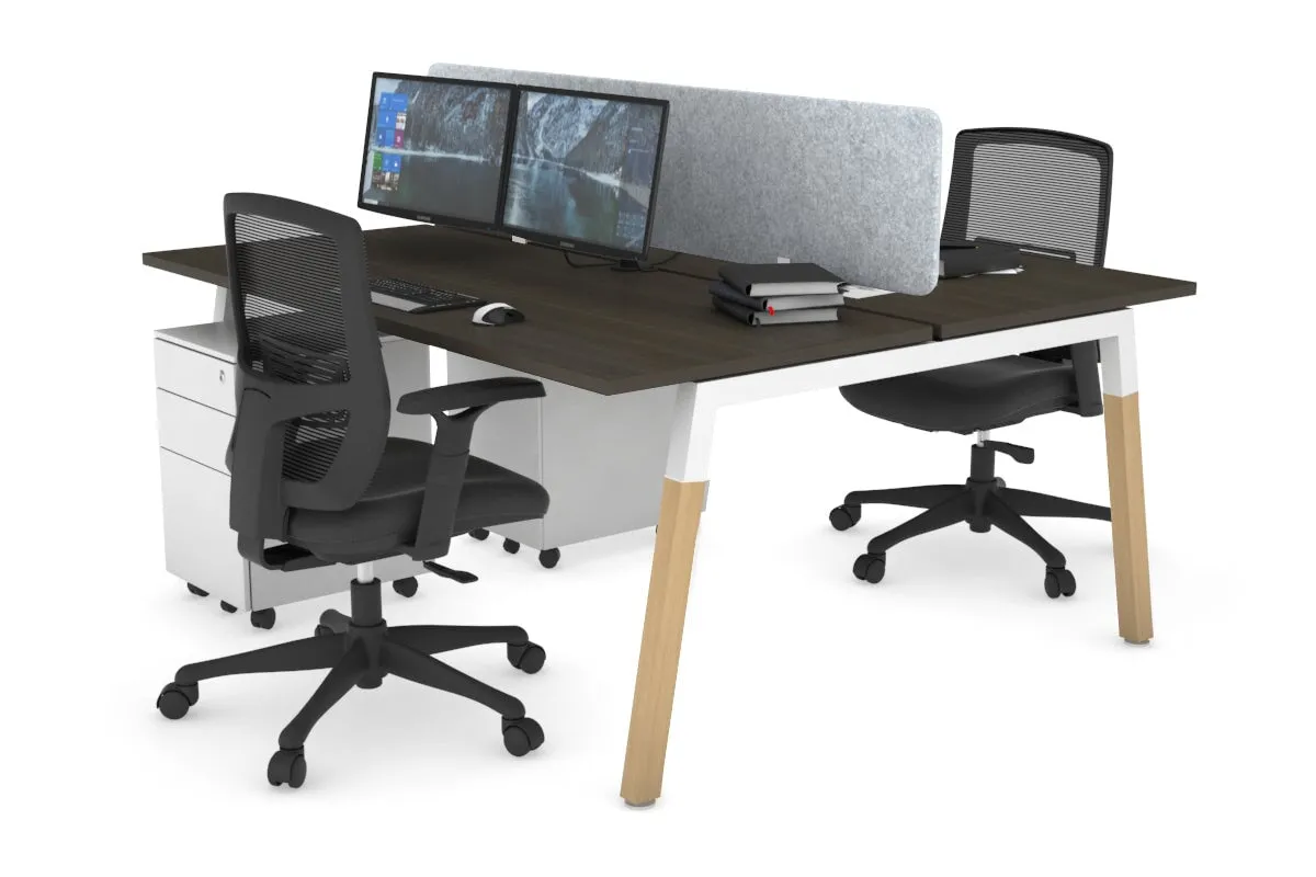Quadro A Legs 2 Person Office Workstation - Wood Legs Cross Beam [1200L x 700W]