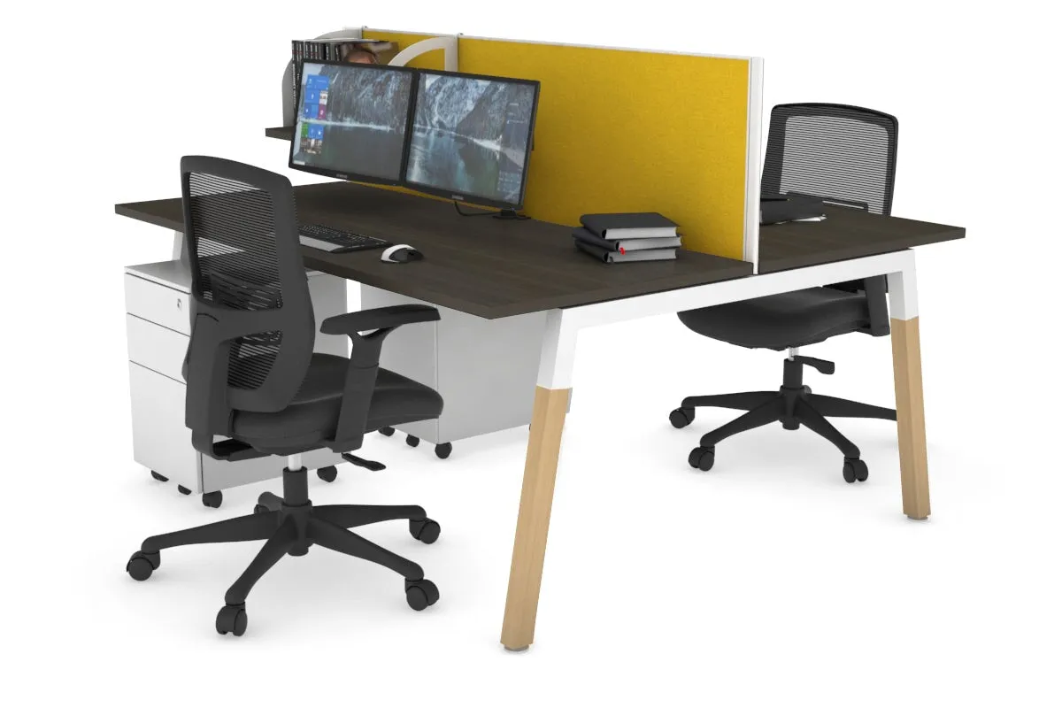 Quadro A Legs 2 Person Office Workstation - Wood Legs Cross Beam [1200L x 700W]