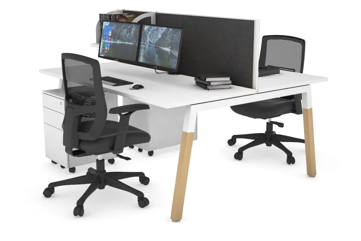 Quadro A Legs 2 Person Office Workstation - Wood Legs Cross Beam [1200L x 700W]