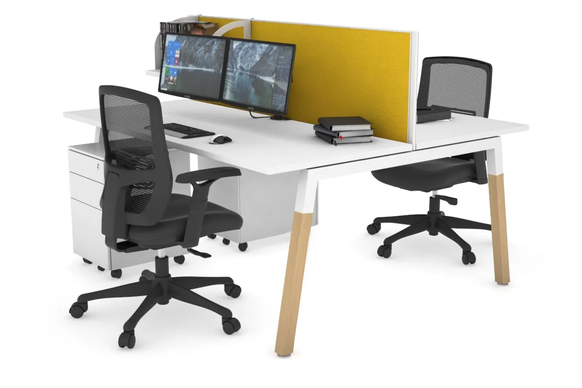 Quadro A Legs 2 Person Office Workstation - Wood Legs Cross Beam [1200L x 700W]