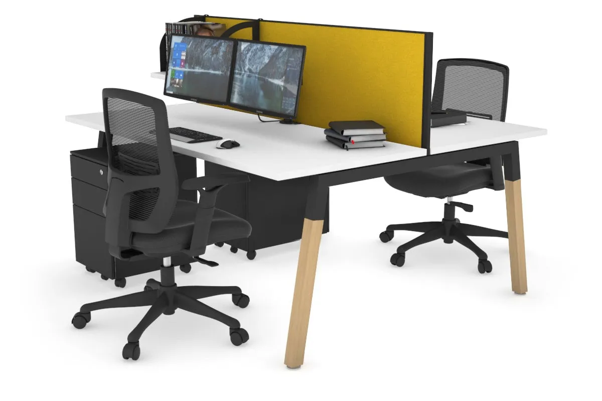 Quadro A Legs 2 Person Office Workstation - Wood Legs Cross Beam [1200L x 700W]