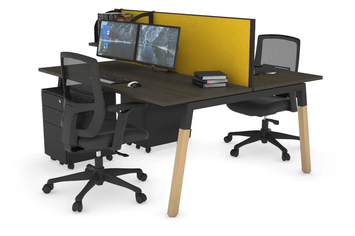 Quadro A Legs 2 Person Office Workstation - Wood Legs Cross Beam [1200L x 700W]