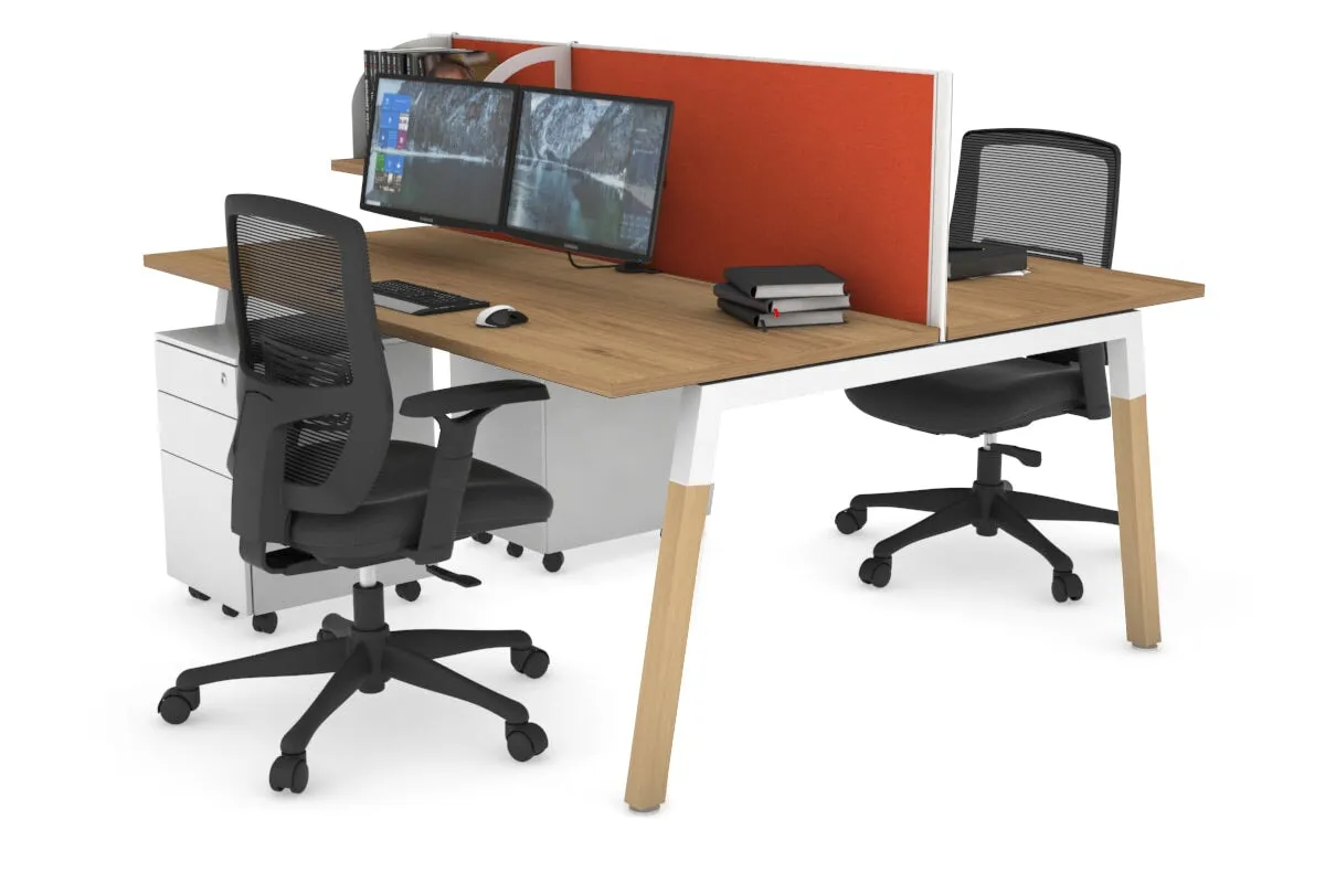 Quadro A Legs 2 Person Office Workstation - Wood Legs Cross Beam [1200L x 700W]