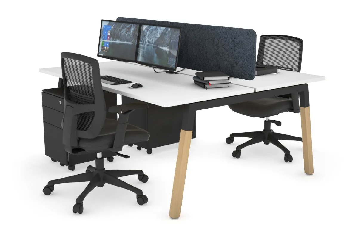 Quadro A Legs 2 Person Office Workstation - Wood Legs Cross Beam [1200L x 700W]