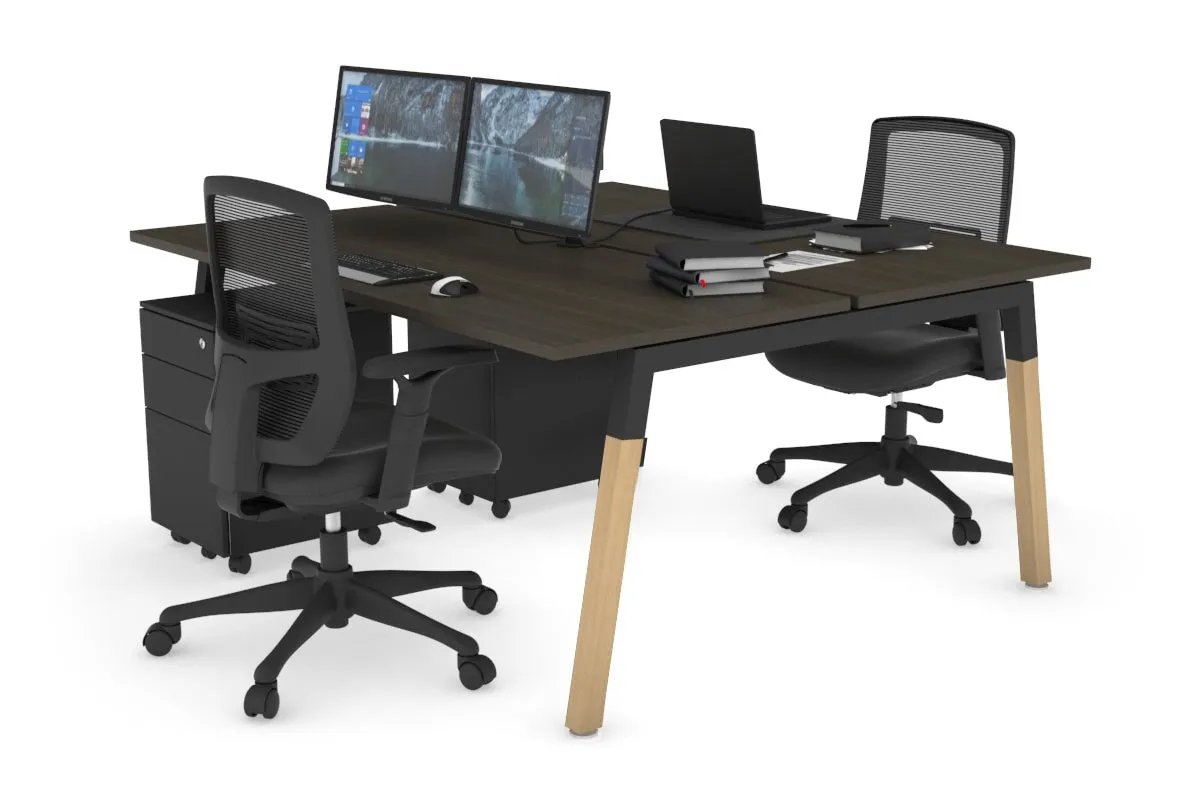 Quadro A Legs 2 Person Office Workstation - Wood Legs Cross Beam [1200L x 700W]