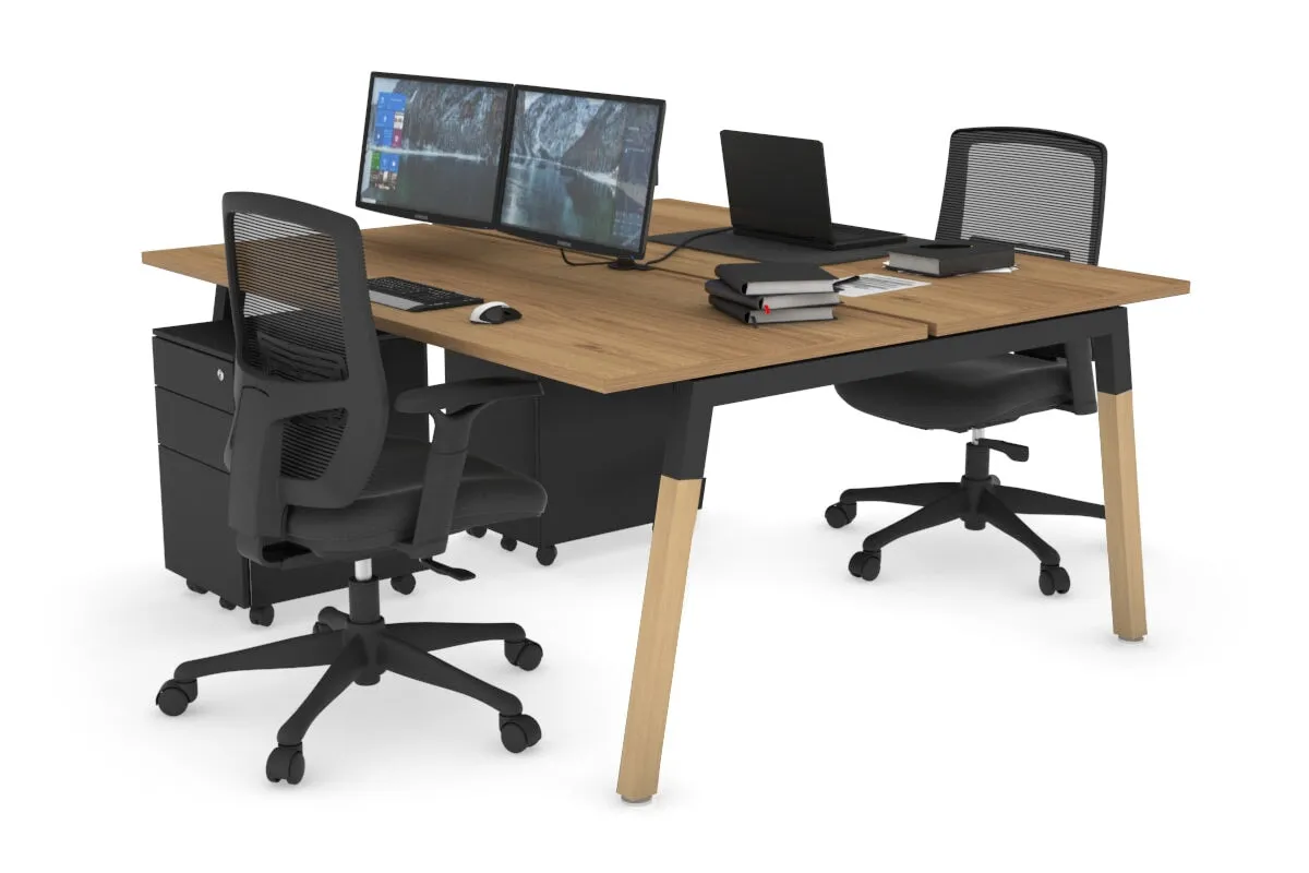 Quadro A Legs 2 Person Office Workstation - Wood Legs Cross Beam [1200L x 700W]