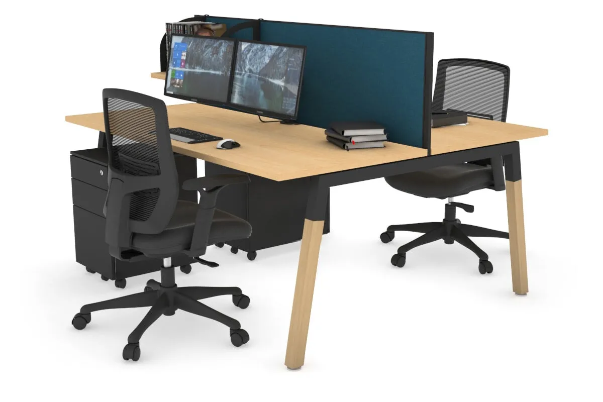 Quadro A Legs 2 Person Office Workstation - Wood Legs Cross Beam [1200L x 700W]