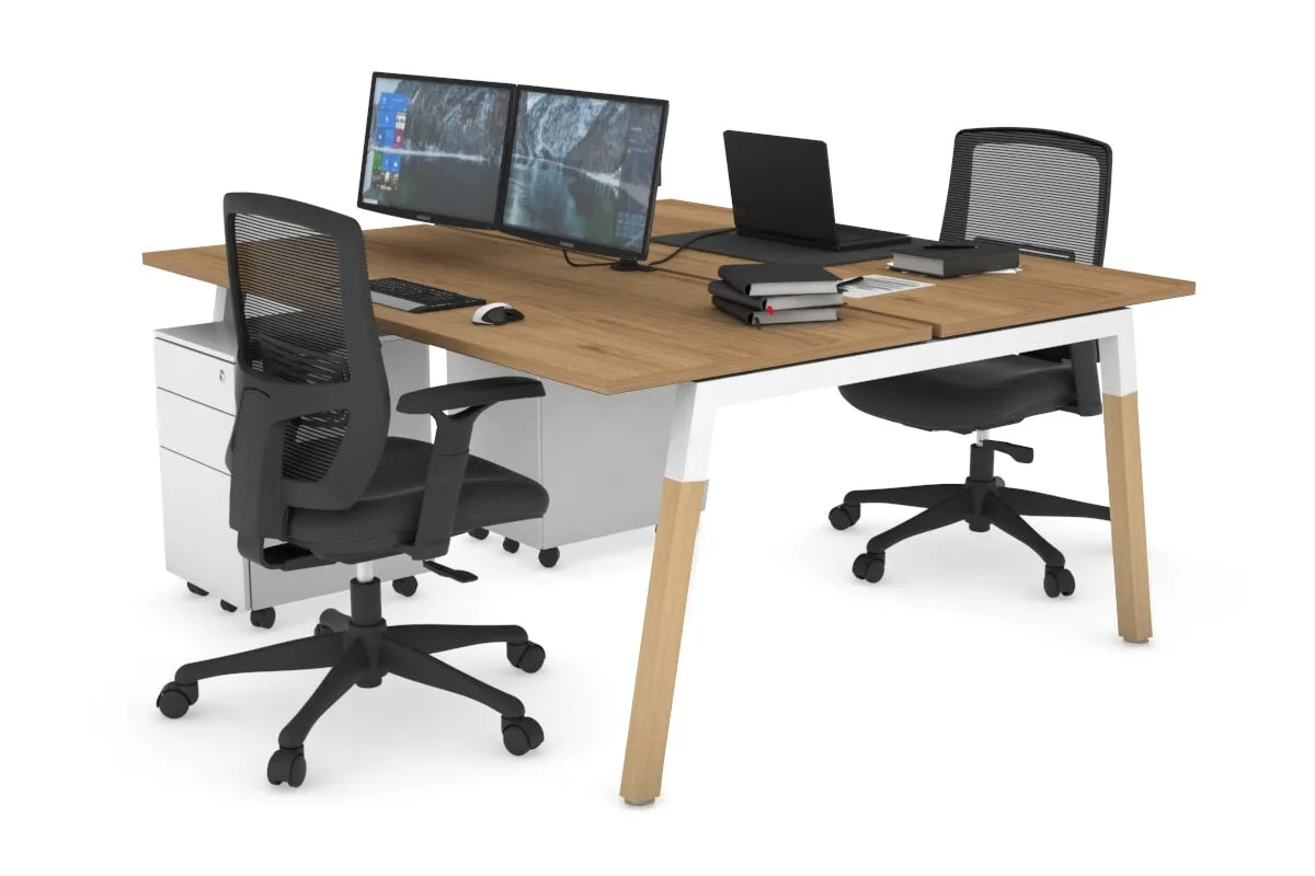 Quadro A Legs 2 Person Office Workstation - Wood Legs Cross Beam [1200L x 700W]