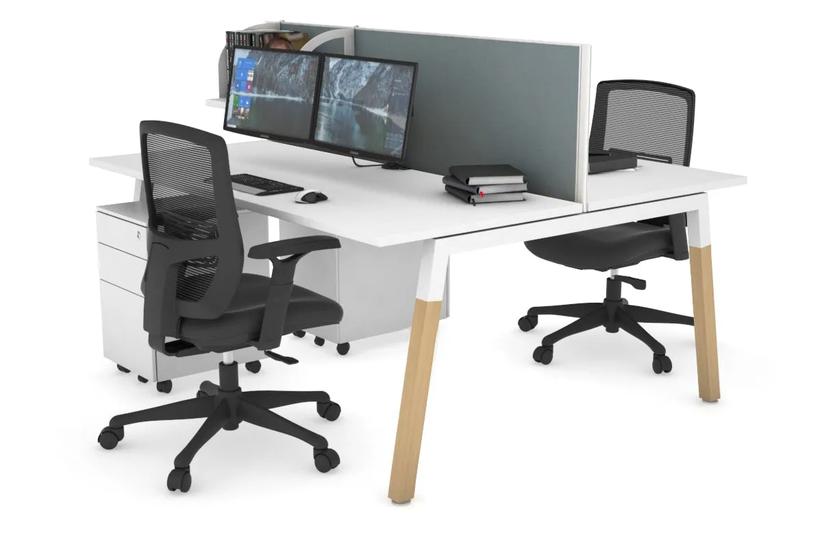Quadro A Legs 2 Person Office Workstation - Wood Legs Cross Beam [1200L x 700W]