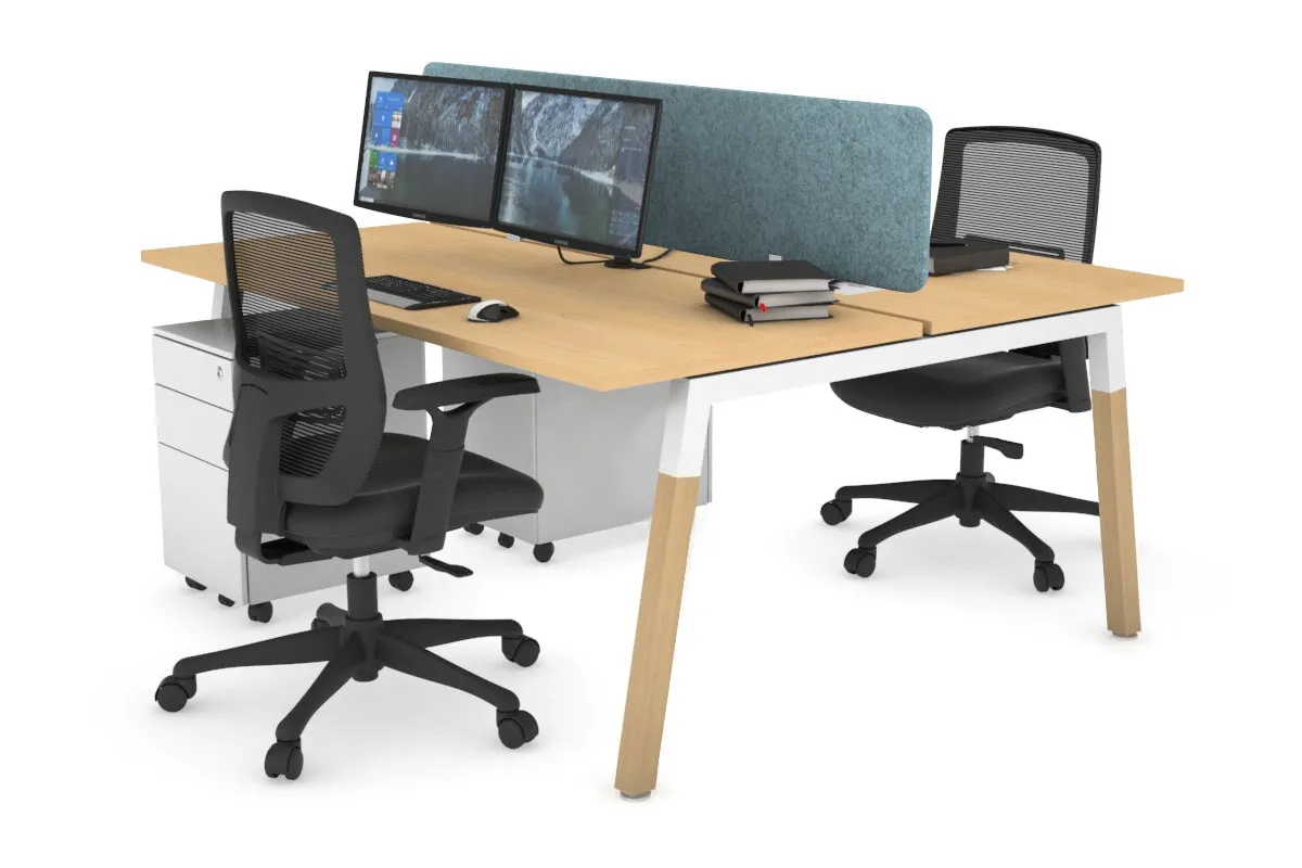 Quadro A Legs 2 Person Office Workstation - Wood Legs Cross Beam [1200L x 700W]