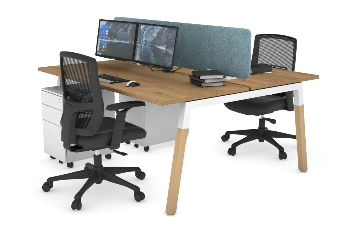Quadro A Legs 2 Person Office Workstation - Wood Legs Cross Beam [1200L x 700W]