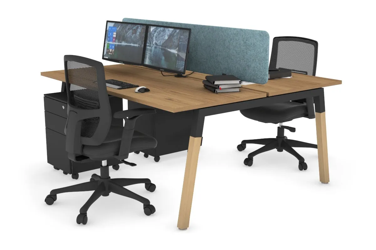 Quadro A Legs 2 Person Office Workstation - Wood Legs Cross Beam [1200L x 700W]