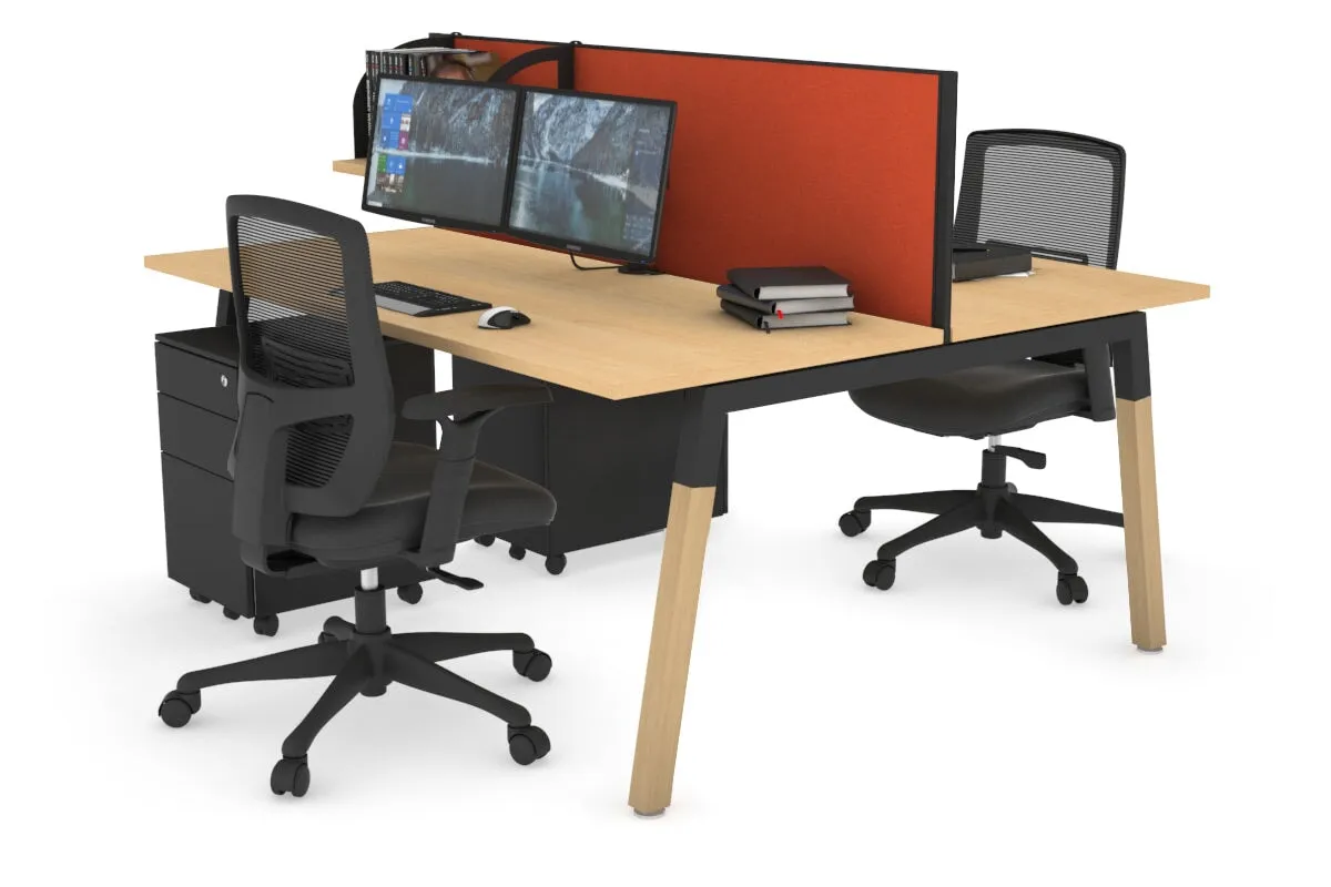 Quadro A Legs 2 Person Office Workstation - Wood Legs Cross Beam [1200L x 700W]
