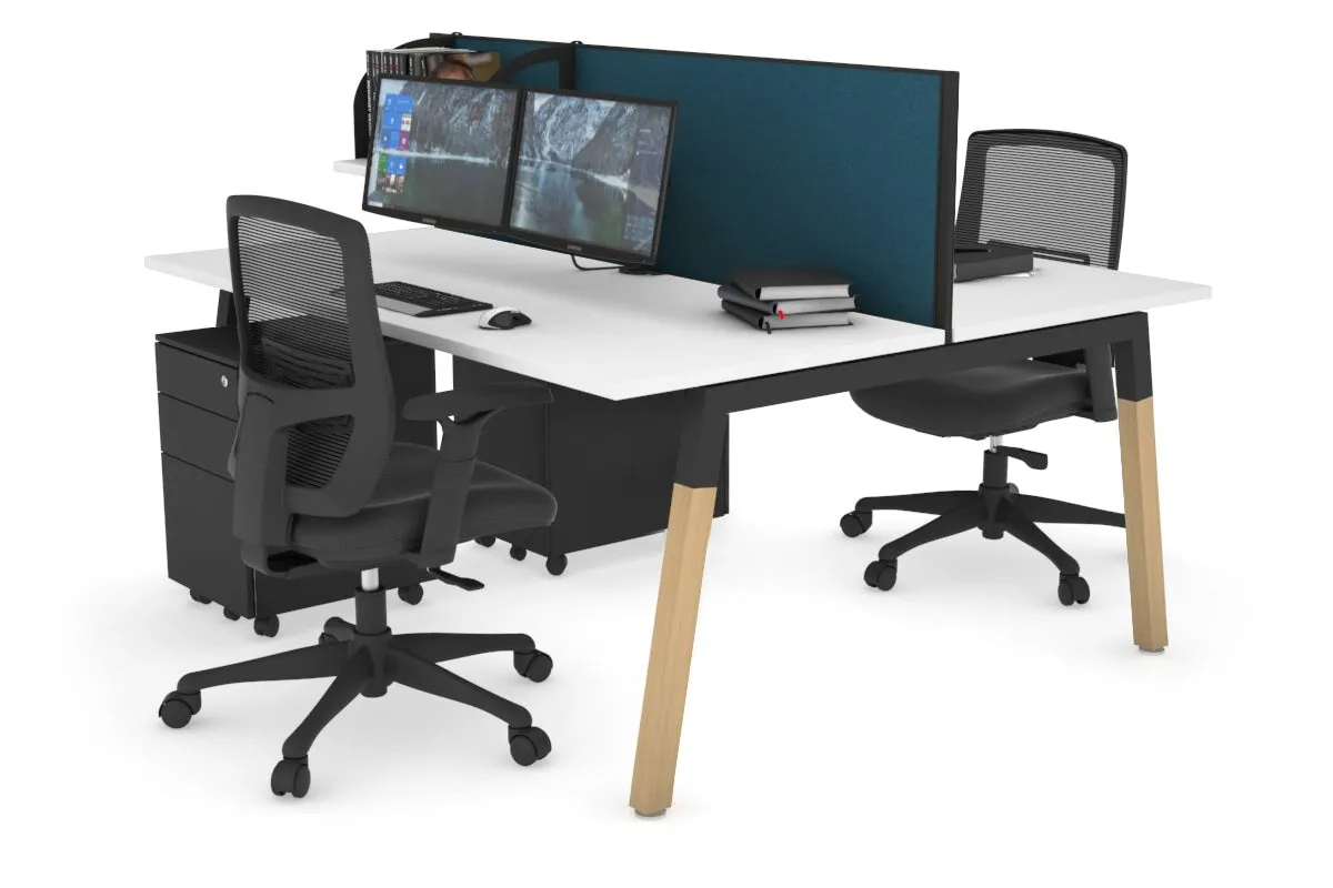 Quadro A Legs 2 Person Office Workstation - Wood Legs Cross Beam [1200L x 700W]