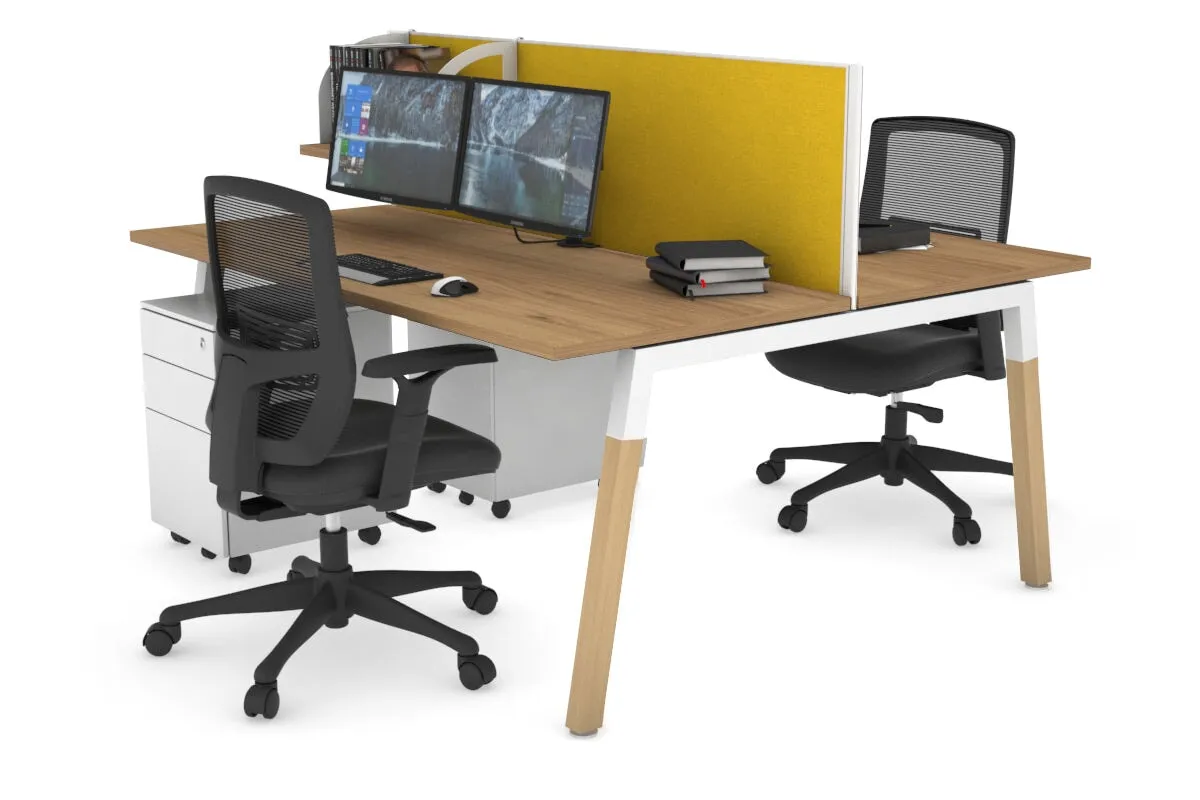 Quadro A Legs 2 Person Office Workstation - Wood Legs Cross Beam [1200L x 700W]