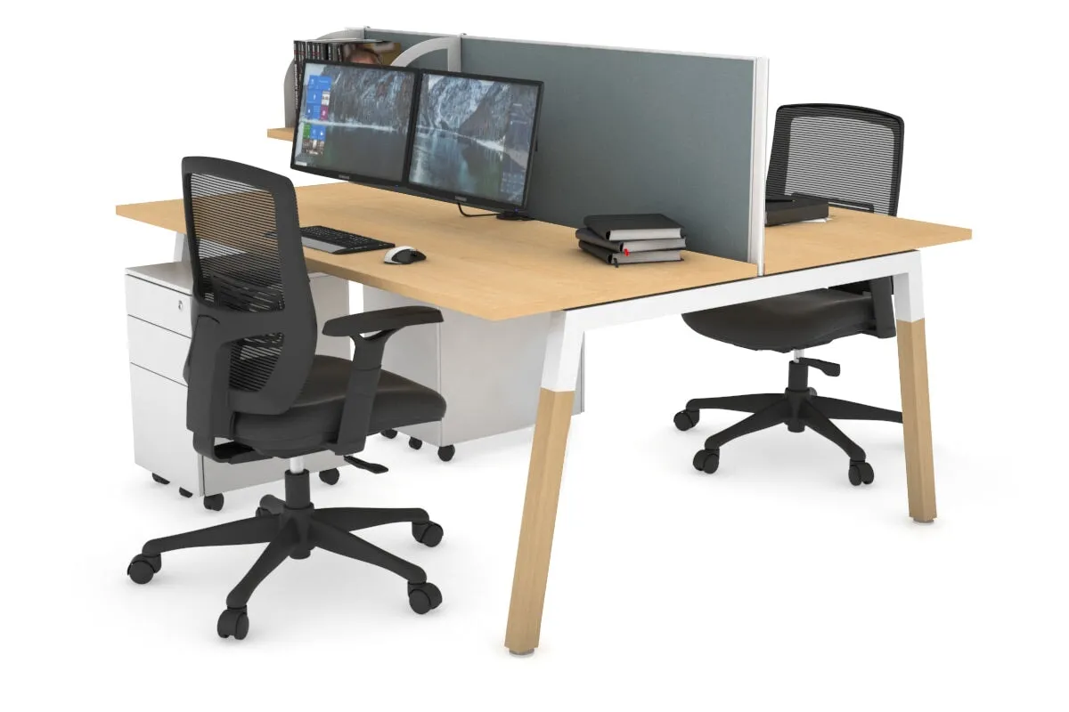 Quadro A Legs 2 Person Office Workstation - Wood Legs Cross Beam [1200L x 700W]
