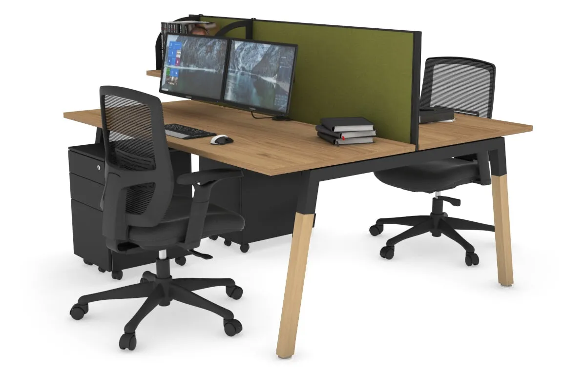 Quadro A Legs 2 Person Office Workstation - Wood Legs Cross Beam [1200L x 700W]