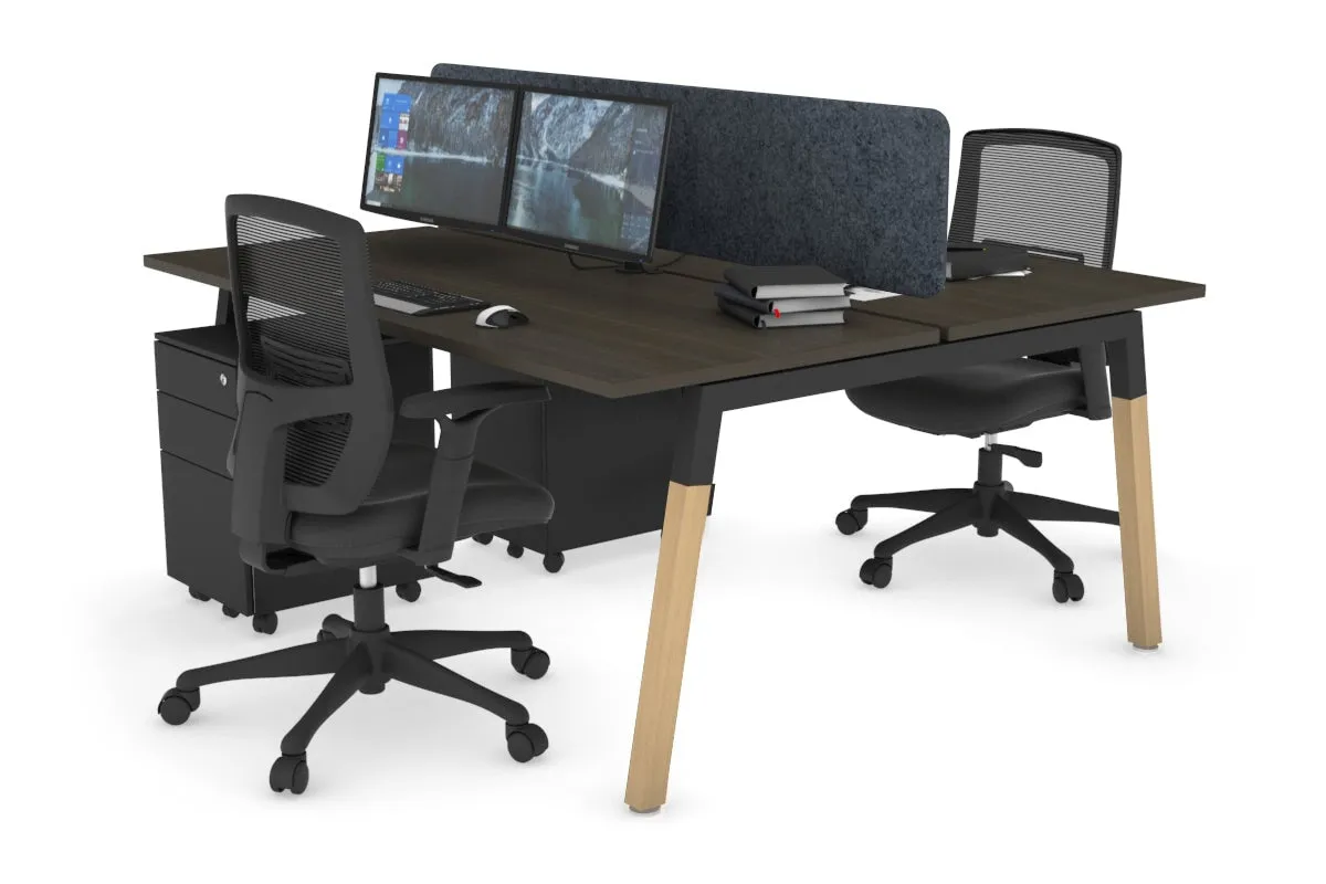 Quadro A Legs 2 Person Office Workstation - Wood Legs Cross Beam [1200L x 700W]