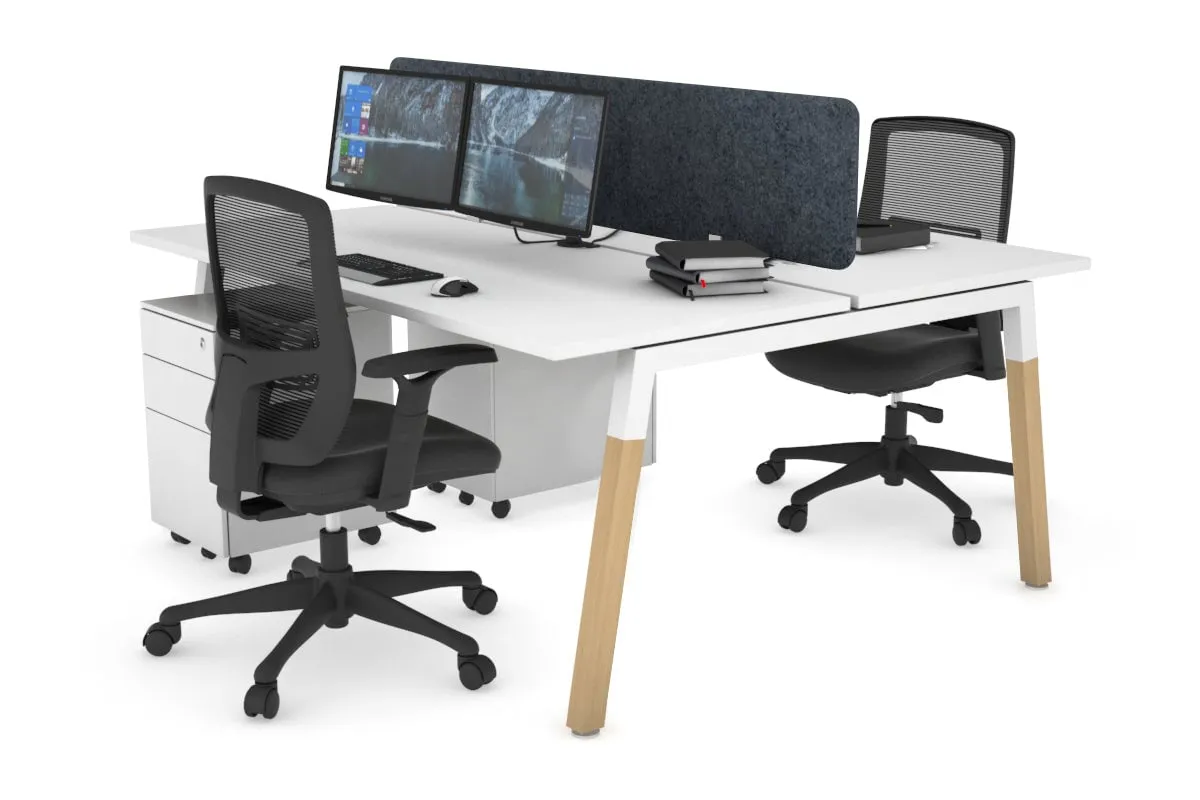Quadro A Legs 2 Person Office Workstation - Wood Legs Cross Beam [1200L x 700W]