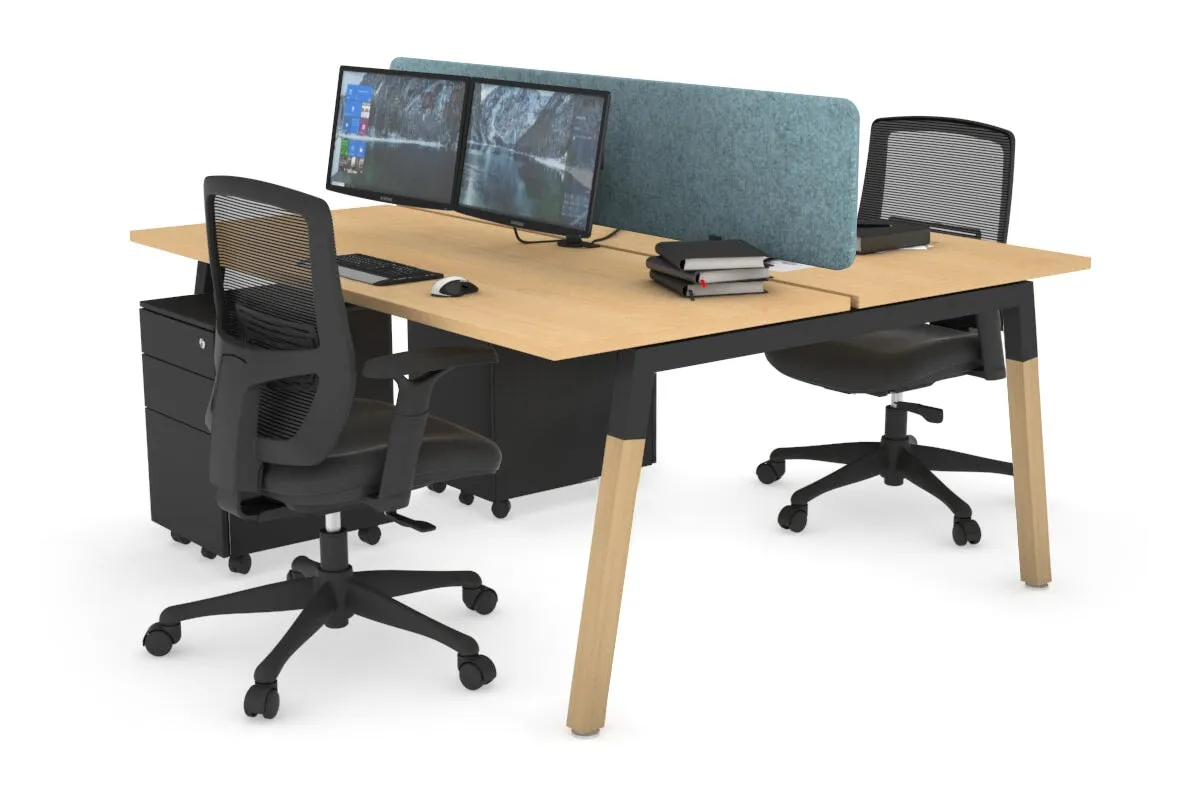 Quadro A Legs 2 Person Office Workstation - Wood Legs Cross Beam [1200L x 700W]