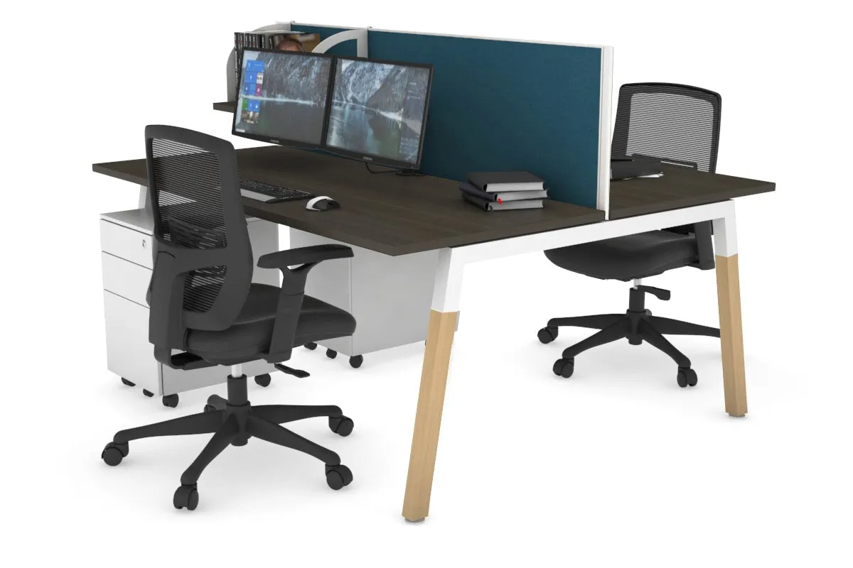 Quadro A Legs 2 Person Office Workstation - Wood Legs Cross Beam [1200L x 700W]