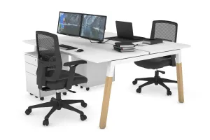 Quadro A Legs 2 Person Office Workstation - Wood Legs Cross Beam [1200L x 700W]